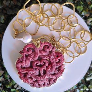 Collana Mandala In Giada Bordeaux Con Perla Barocca