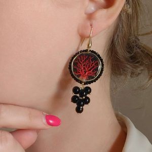 Orecchini Maiolica E Onice Con Monachella Dorata