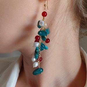 Orecchini Agata Borgogna E Apatite a Cascata