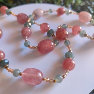 Collana Quarzo Fragola E Agata Con Bracciale Coordinato