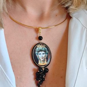 Collana Testa Di Moro Nera Con Onice E Zirconi