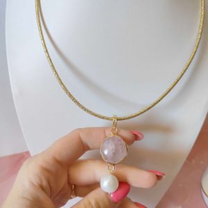 Collana Quarzo Rosa E Perla
