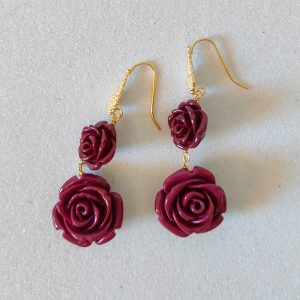 Orecchini Rosa Prugna Con Monachella Dorata