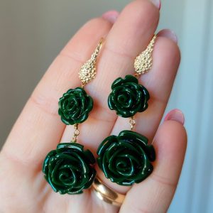 Orecchini Rose Verdi Con Monachella Dorata