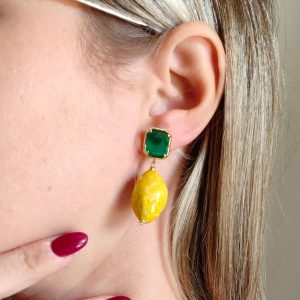Orecchini Limone E Occhio Di Gatto Verde
