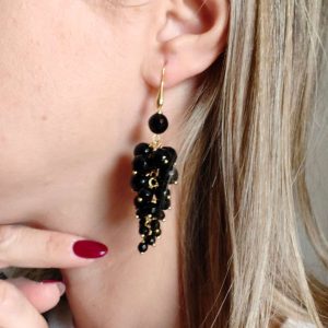Orecchini Grappolo Onice Nero Con Monachella Dorata