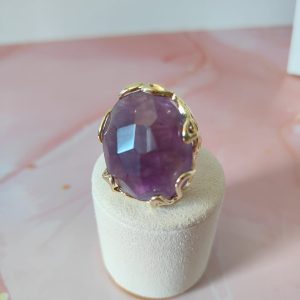 Anello Ametista Dorato – Ottone Nickel Free Regolabile