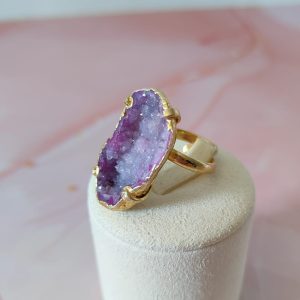 Anello Drusa Viola In Ottone Dorato Regolabile