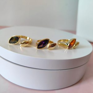 Anello Ottone Dorato Con Cristallo Colorato