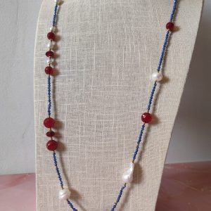 Collana Agata Borgogna E Zirconi Blu – Eleganza Artigianale