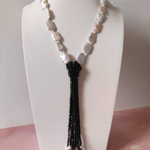 Collana Perle E Cristalli Neri Con Nodo Elegante