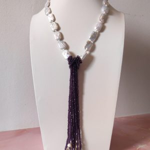Collana Perle E Cristalli Viola Con Nodo Elegante
