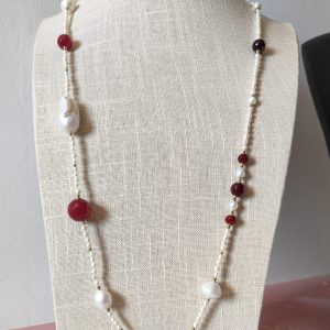 Collana Agata Borgogna E Perle – Eleganza E Calda Raffinatezza