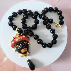 Girocollo Onice E Ceramica Di Caltagirone Dipinta A Mano