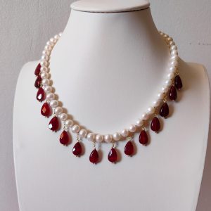 Collana Perle E Gocce Borgogna Pendenti