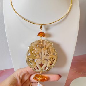 Ciondolo Mandala E Ambra Con Perla Barocca