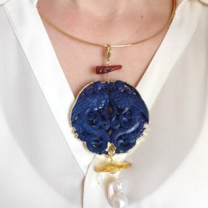 Collana Mandala Giada E Ambra Con Perla Barocca – Pezzo Unico