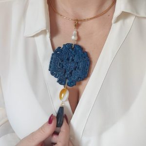 Ciondolo Mandala Giada Blu – Perla, Agata E Lapislazzuli