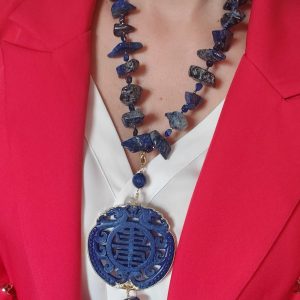 Collana Mandala Blu E Lapislazzuli – Pendente In Giada E Perla