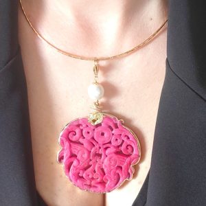 Collana Mandala In Giada Fucsia E Perla Naturale