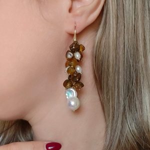 Orecchini Ambra E Perla Barocca In Argento Placcato Oro