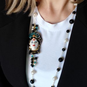 Collana Testa Di Moro Onice E Perle