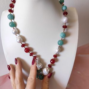 Collana Amazzonite Agata E Perle – Eleganza E Colore In Armonia