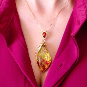 Collana Ambra Baltica Naturale In Argento Dorato