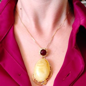 Ciondolo Ambra Gialla E Cognac In Argento Placcato Oro