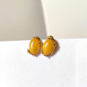 Orecchini Ambra Baltica Naturale Con Montatura Dorata