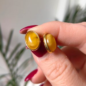 Orecchini da Lobo in Ambra In Argento Placcato Oro