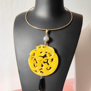 Mandala Giallo E Onice Con Quarzo Rutilato Naturale