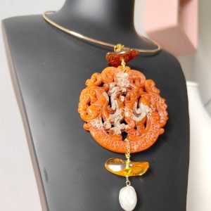 Mandala In Giada Ambra Con Ambra Baltica E Perla Naturale