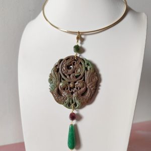 Pendente Giada Verde Antica Con Granato Prugna E Avventurina
