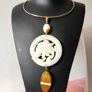 Mandala Bianco Agata Striata Con Pietre Naturali E Dettagli Dorati