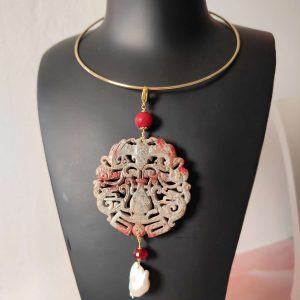 Mandala In Giada E Barocca Con Agata Rossa E Borgogna