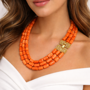 Collana Corallo Bamboo Elegante Con Chiusura Dorata