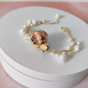 Bracciale Melograno Perle Naturali In Ottone Dorato