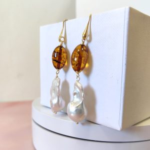 Orecchini Ambra E Perla Barocca Naturale
