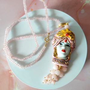 Collana Testa Di Moro E Quarzo Rosa