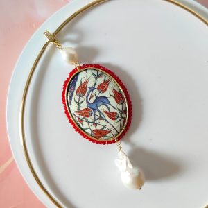 Collana Rigida Maiolica Siciliana Con Perle E Zirconi