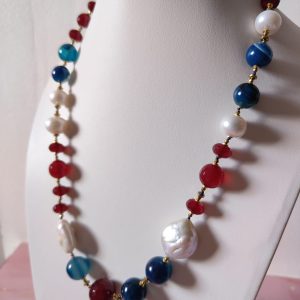 Collana Perle Agata Blu Borgogna Elegante