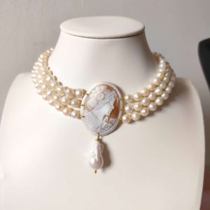 Choker Di Perle Con Cammeo E Perla Barocca