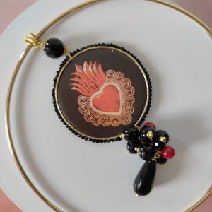 Collana Cuore Sacro Siciliana Con Onice E Agata Rossa