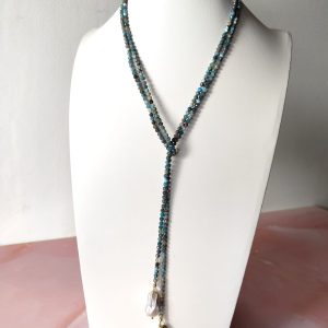 Collana A Sciarpa Con Apatite Naturale E Perle Barocche
