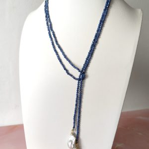 Collana Di Zirconi Blu a Sciarpa Con Perle Barocche