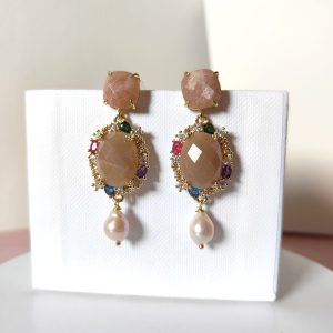 Orecchini Pietra Di Luna E Perla Barocca