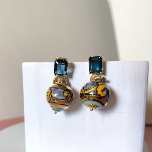 Orecchini Ceramica E Cristallo Blu Eleganza Mediterranea
