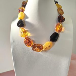 Collana Ambra Autentica Multicolor Con Chiusura In Argento 925