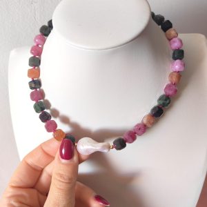 Collana Tormalina E Perla Con Bracciale Coordinato